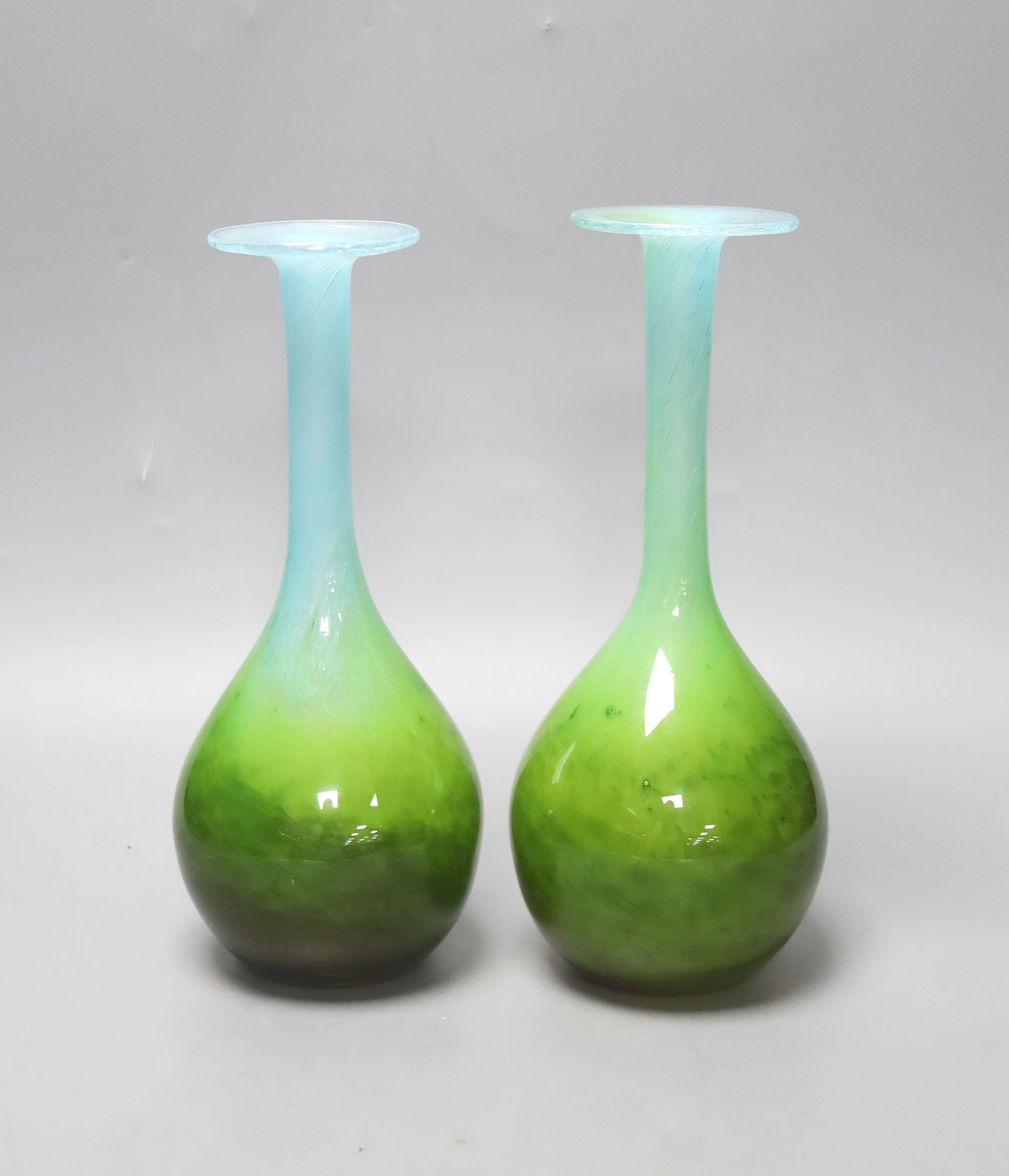 John Orwar Lake for Ekenas, a pair of Swedish glass vases, signed. 26.5cm